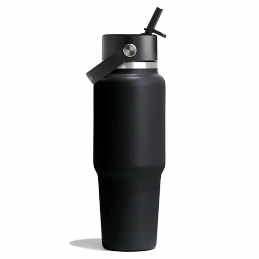 32 oz Wide Mouth Travel Bottle with Flex Straw Cap Black Color